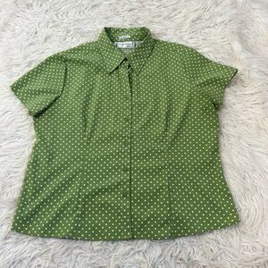 Sarah Bentley Retro Short Sleeve Green & White Polka Dots Blouse Plus Size XL